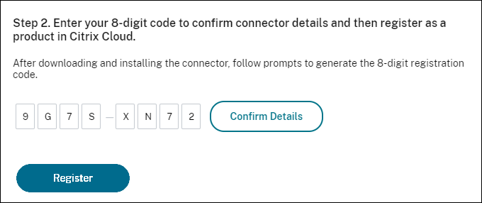 Step 2 shows that the connector is ready to register.