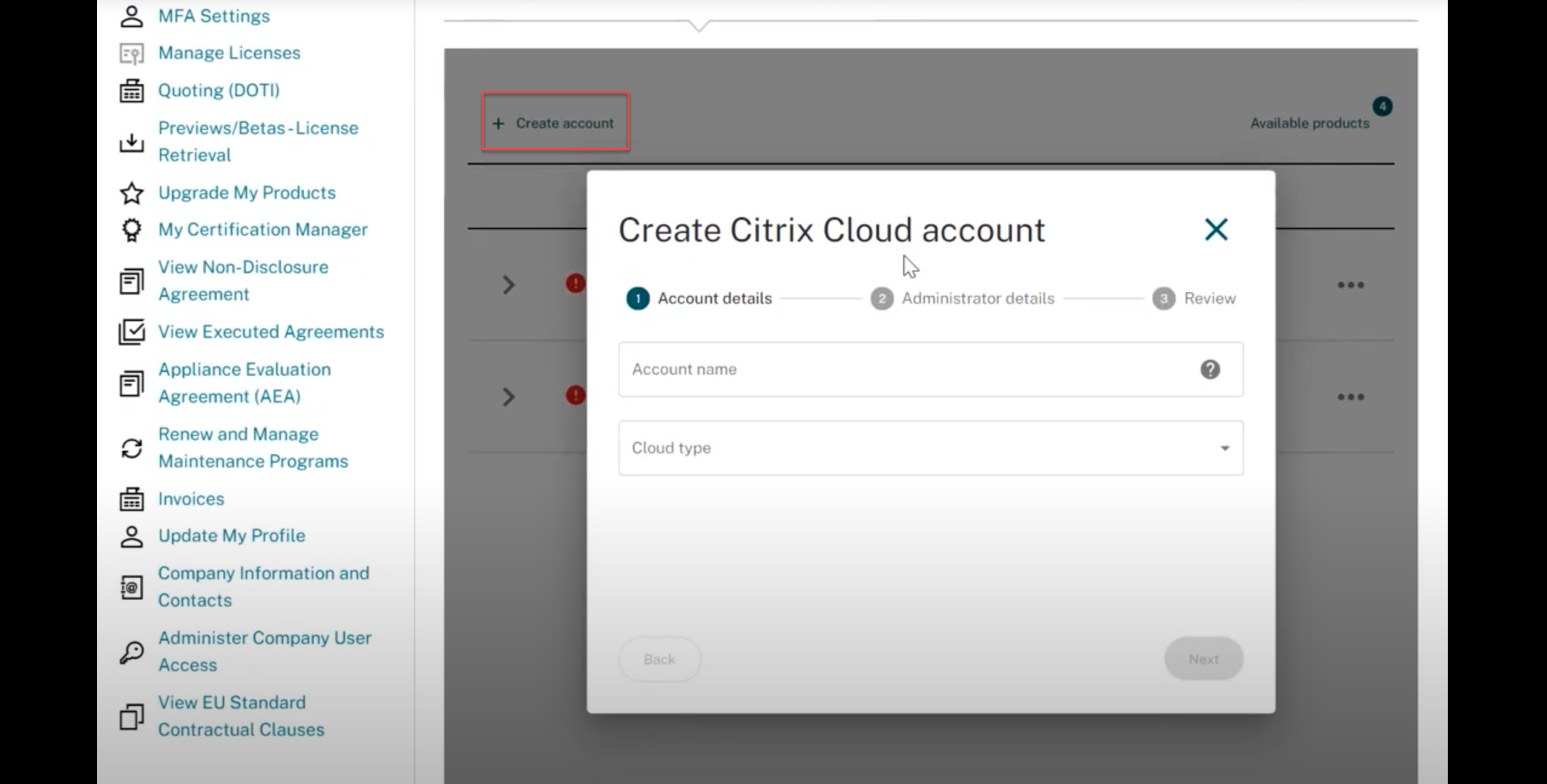 Create Citrix Cloud account