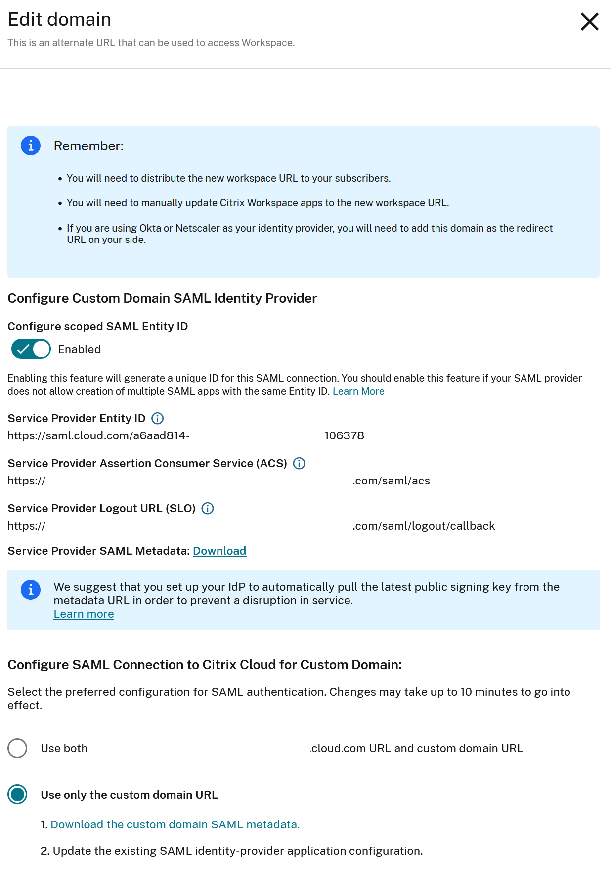 Custom domain Access 1x Saml App