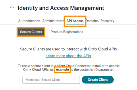 Secure Clients page with customer ID highlighted