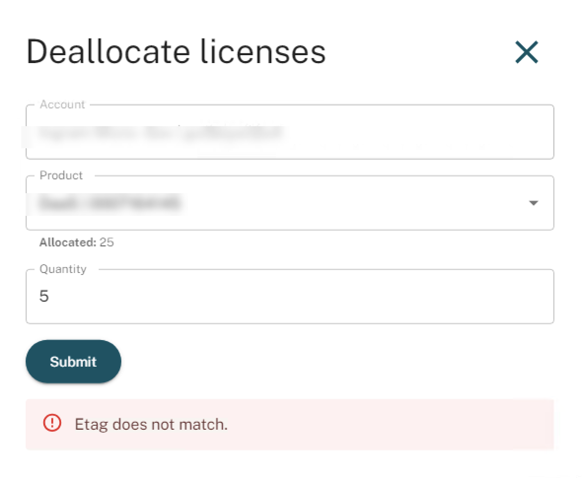 Deallocate license Etag error