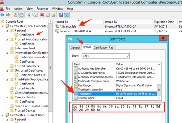 Screenshot of certificate details