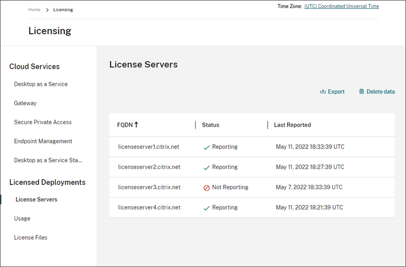License Servers tab in Licensing console