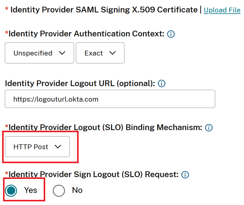 Logout binding signing settings