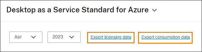 Selector de fechas de Managed Desktops con el enlace Exportar resaltado