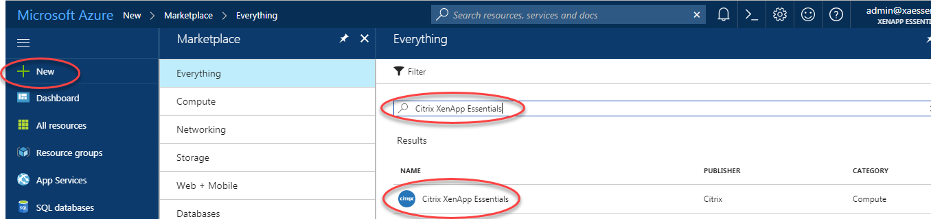 Buscar y seleccionar Citrix Virtual Apps Essentials