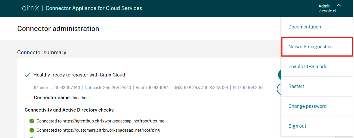 Network Diagnostics Menu