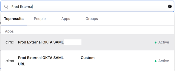 Rechercher l'application SAML Okta