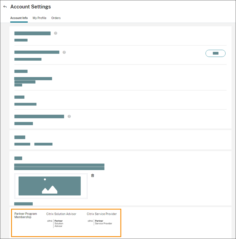 Page Paramètres de compte partenaire dans la console Citrix Cloud