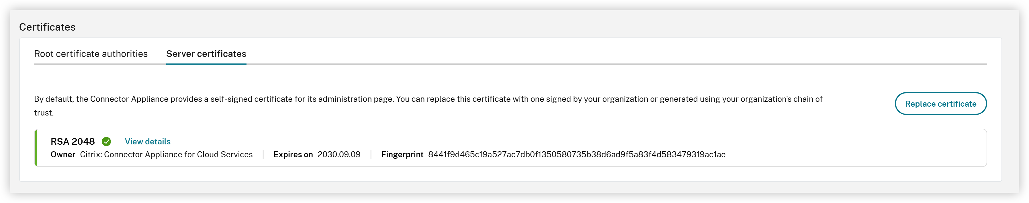 Replace Server Certificate Option