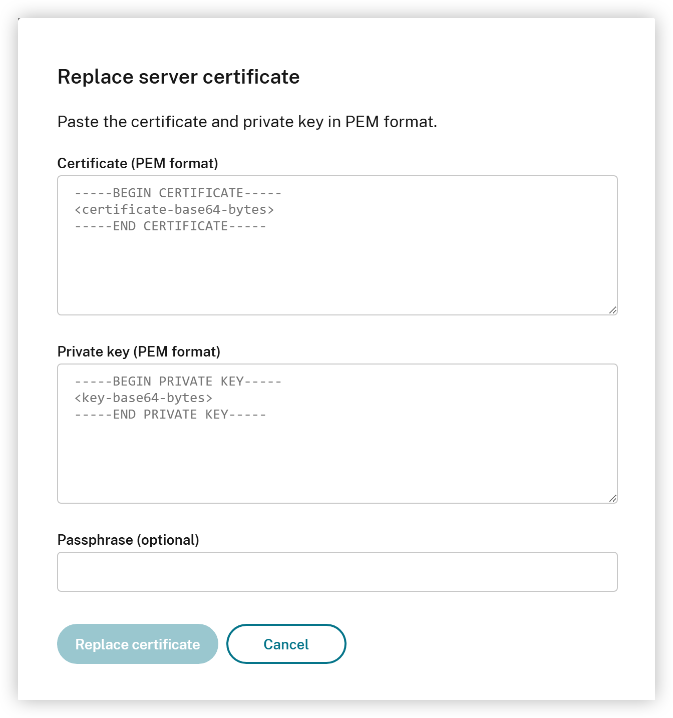 Replace Server Certificate PEM Format