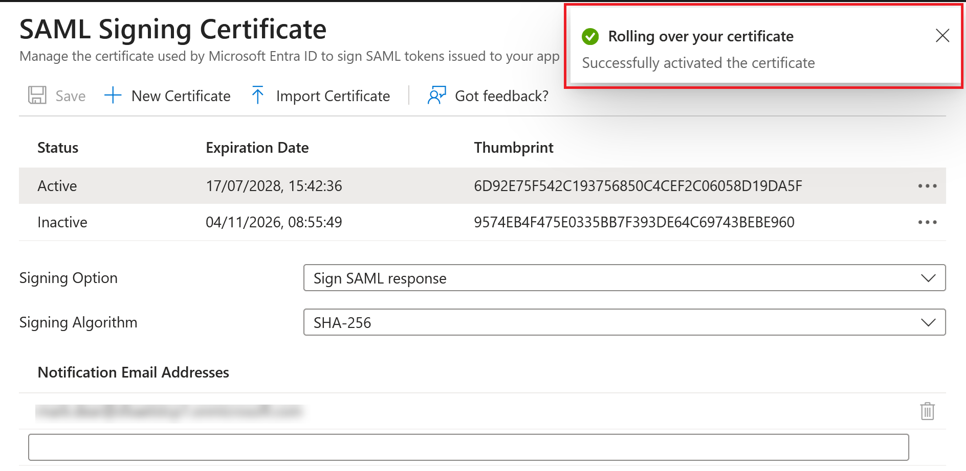 Rolling over AAD Certificate