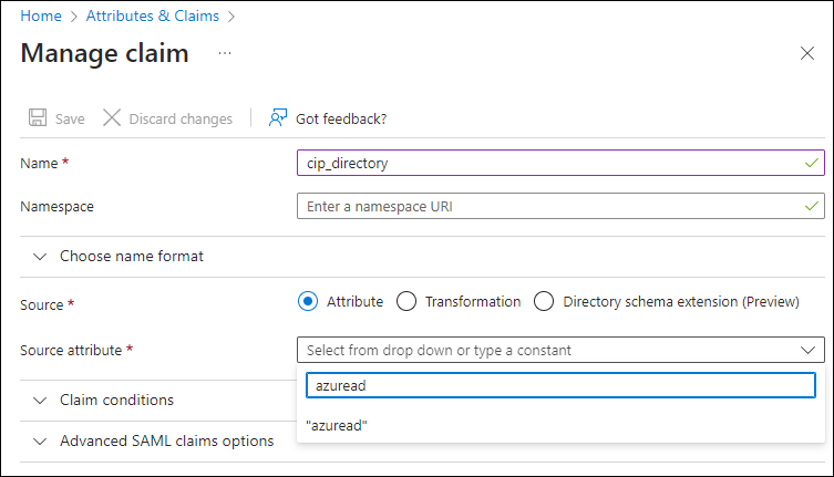 Manage Claims screen with source attribute entry