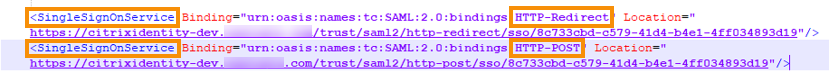 SAMLメタデータファイルからのSSOサービスURL