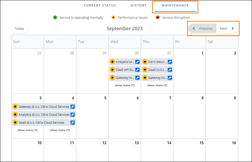 Cloud Health Dashboard avec Calendar en surbrillance