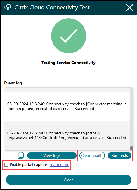 Testing service connectivity