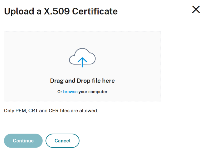 Upload certificate dialogue