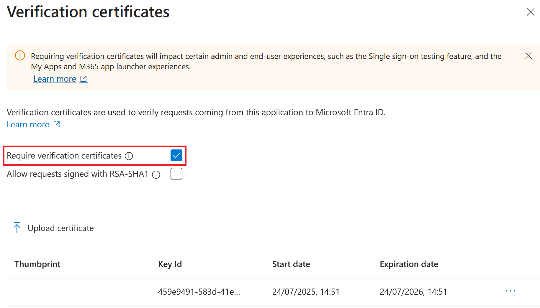 Update The Service Provider SAML Signing Certificate