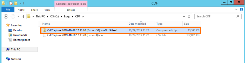 Windows Explorer with flush trace file highlighted