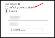 Caixa de diálogo Servidores DNS do Azure