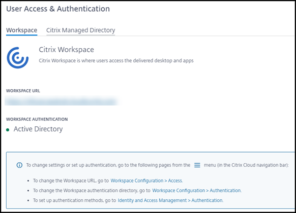 Enlaces para cambiar la autenticación de Workspace