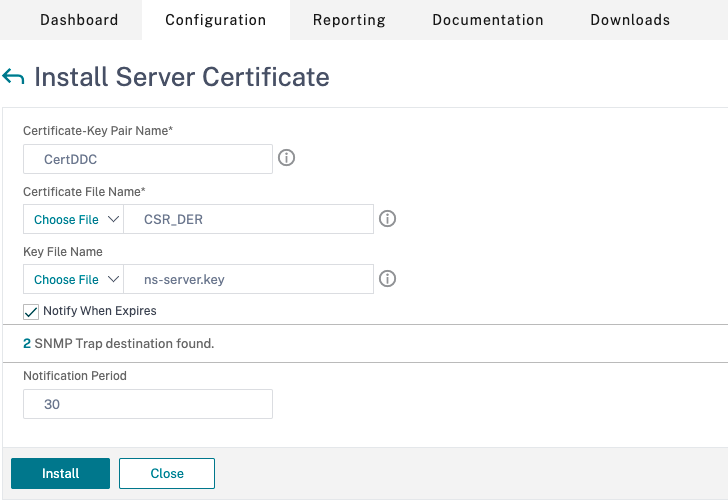 Installare il certificato del server