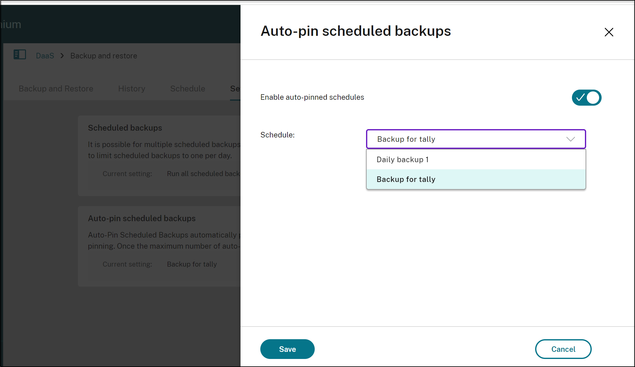 Auto-pin scheduled backups