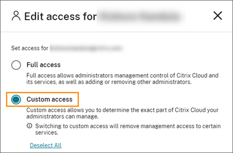 Edit access dialog with Custom Access highlighted