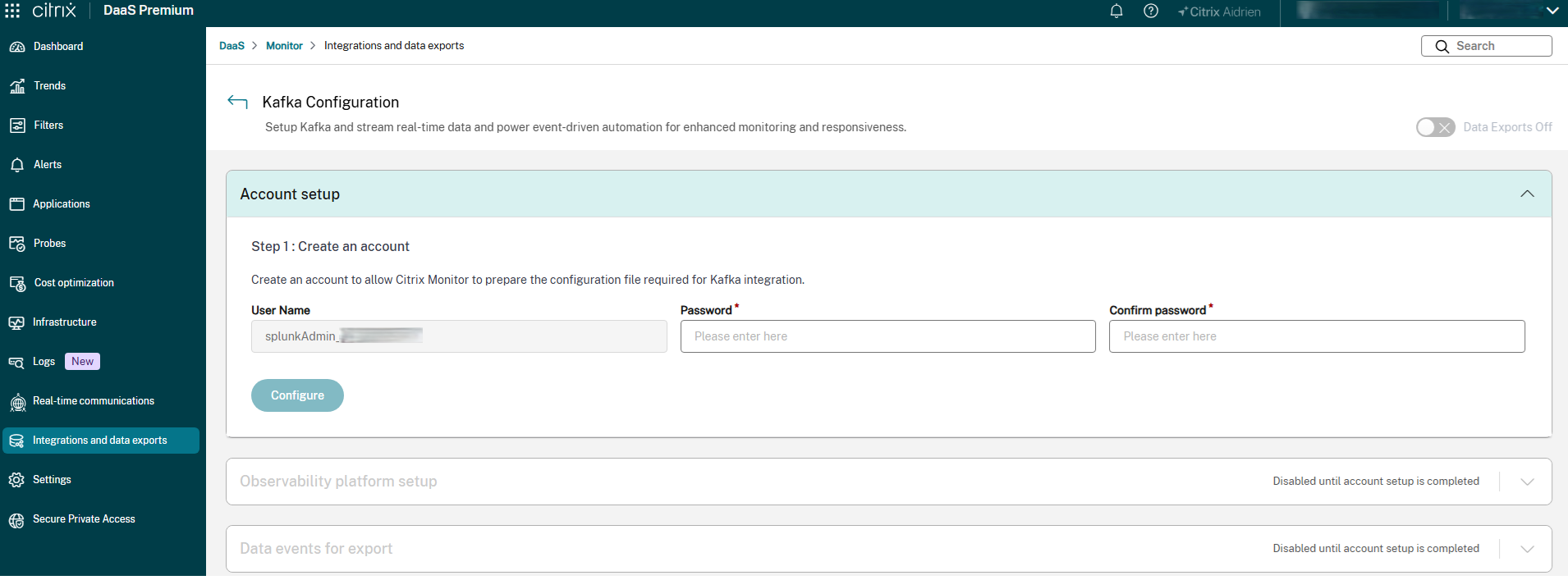 Kafka Configuration - Account setup
