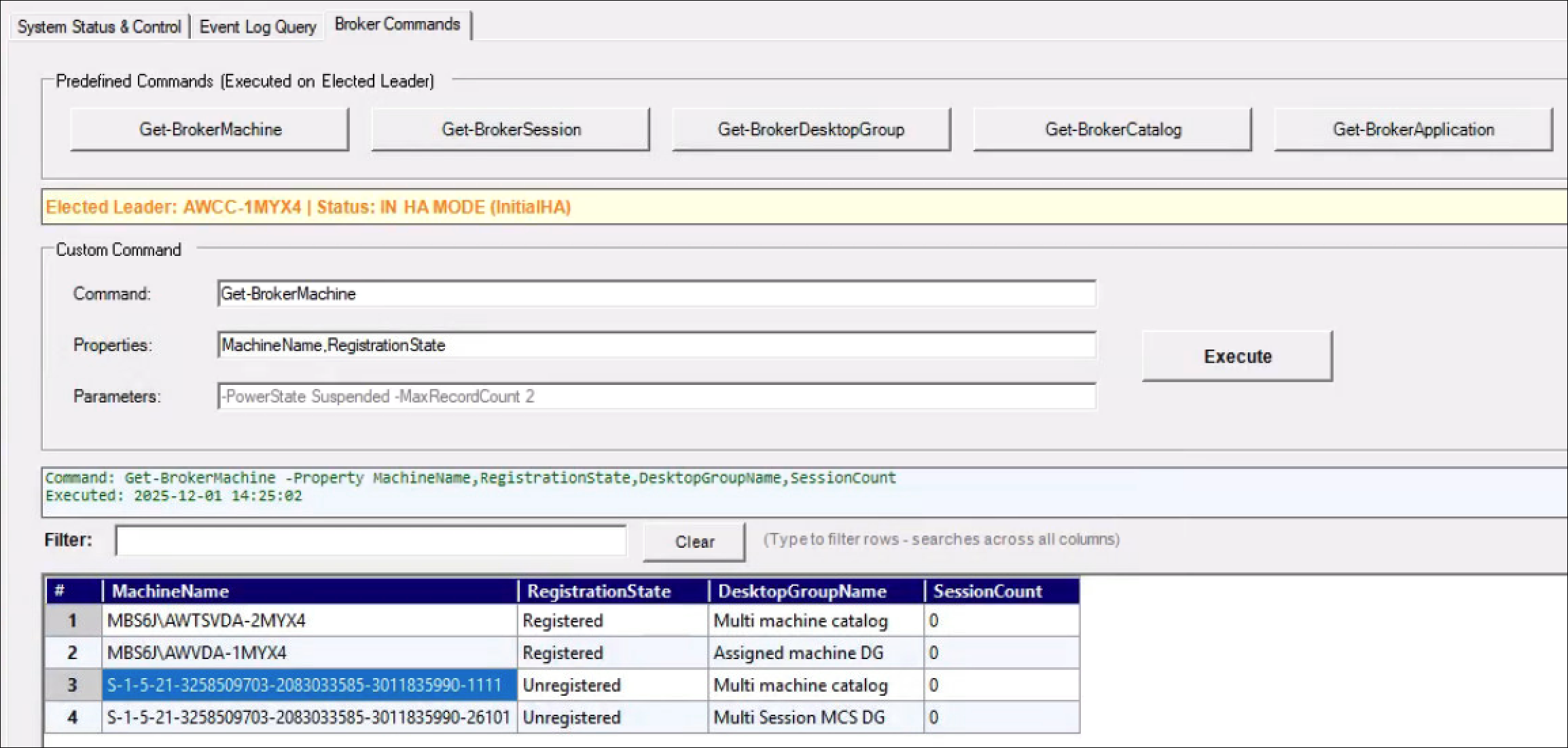 Broker Commands tab