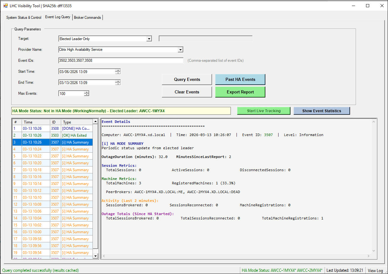 Event Log Query tab