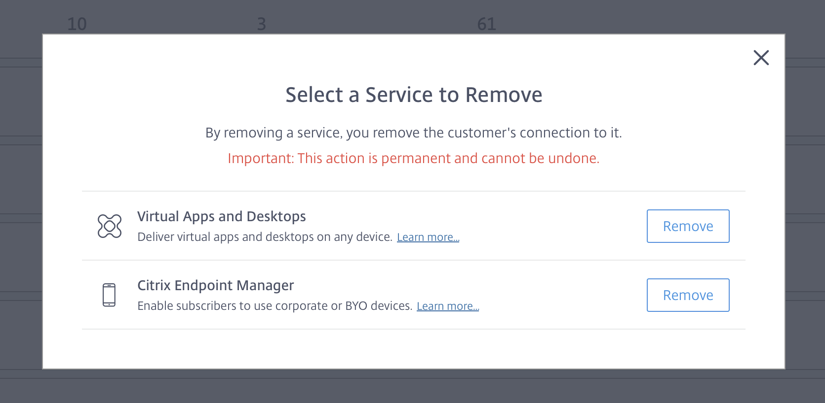 Remove a service dots menu
