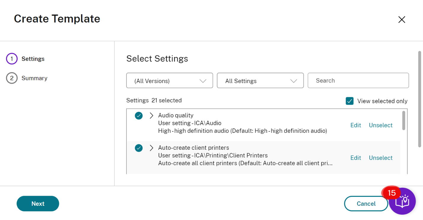 Select settings image