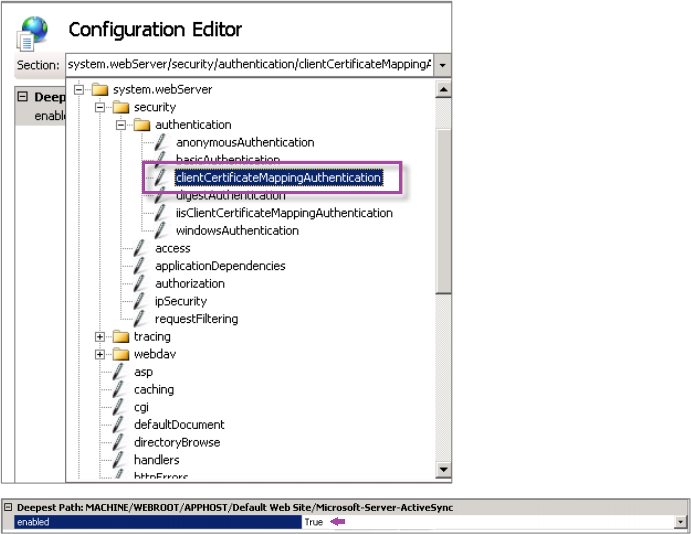 Microsoft ActiveSync configuration screen