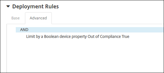 Restriction policy advanced deployment rule for compliance actions