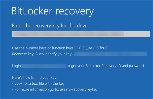 BitLocker recovery message