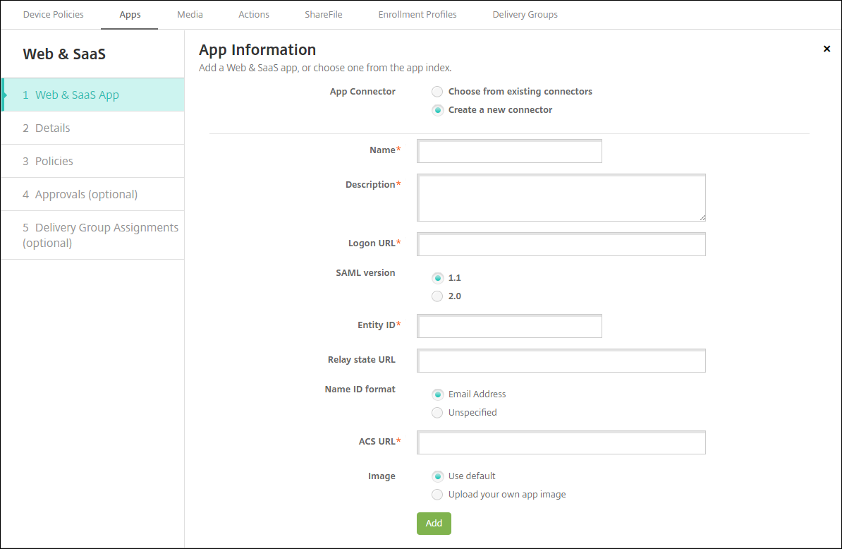 Écran de configuration des applications