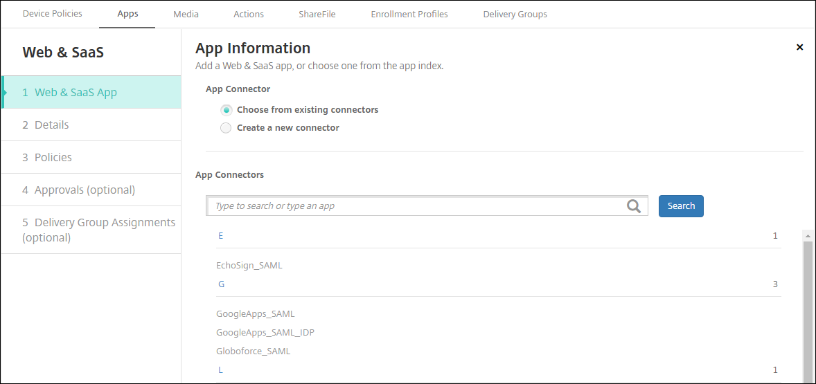 Apps-Konfigurationsbildschirm