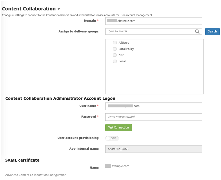 Content Collaboration-Konfigurationseinstellungen
