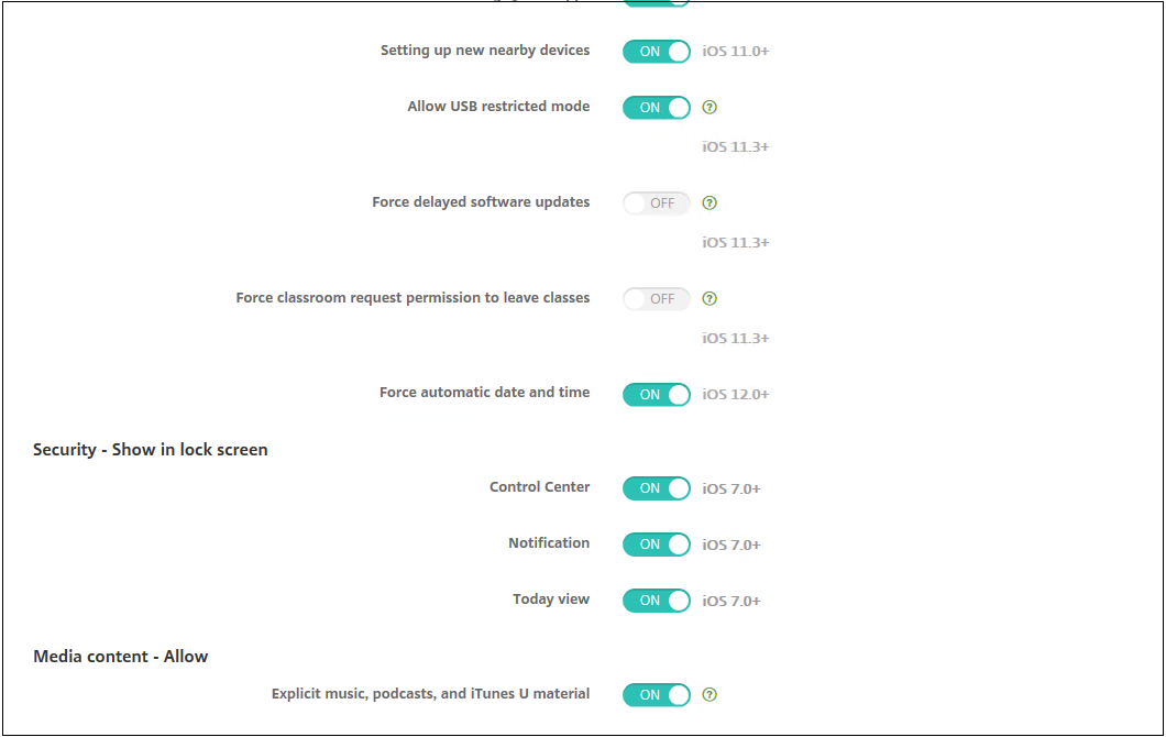 Écran de configuration Stratégies d’appareil