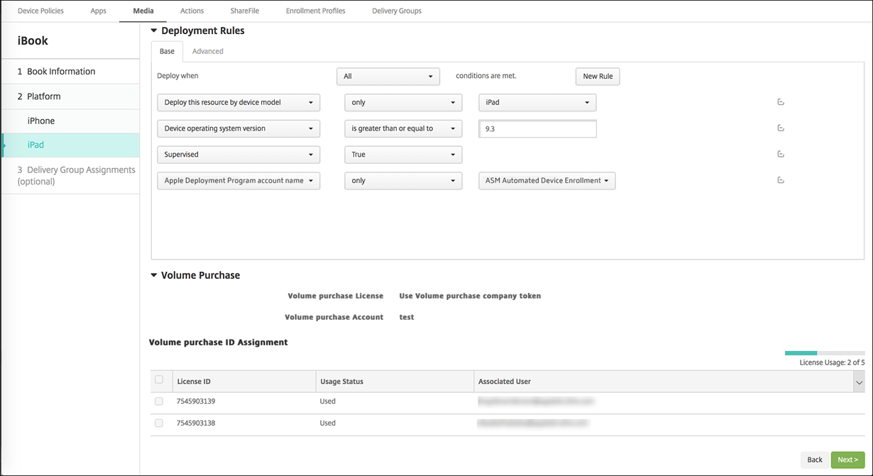 Pantalla de configuración para contenido multimedia