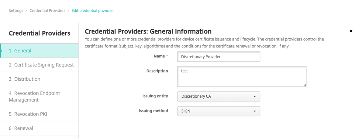 Credential provider general page