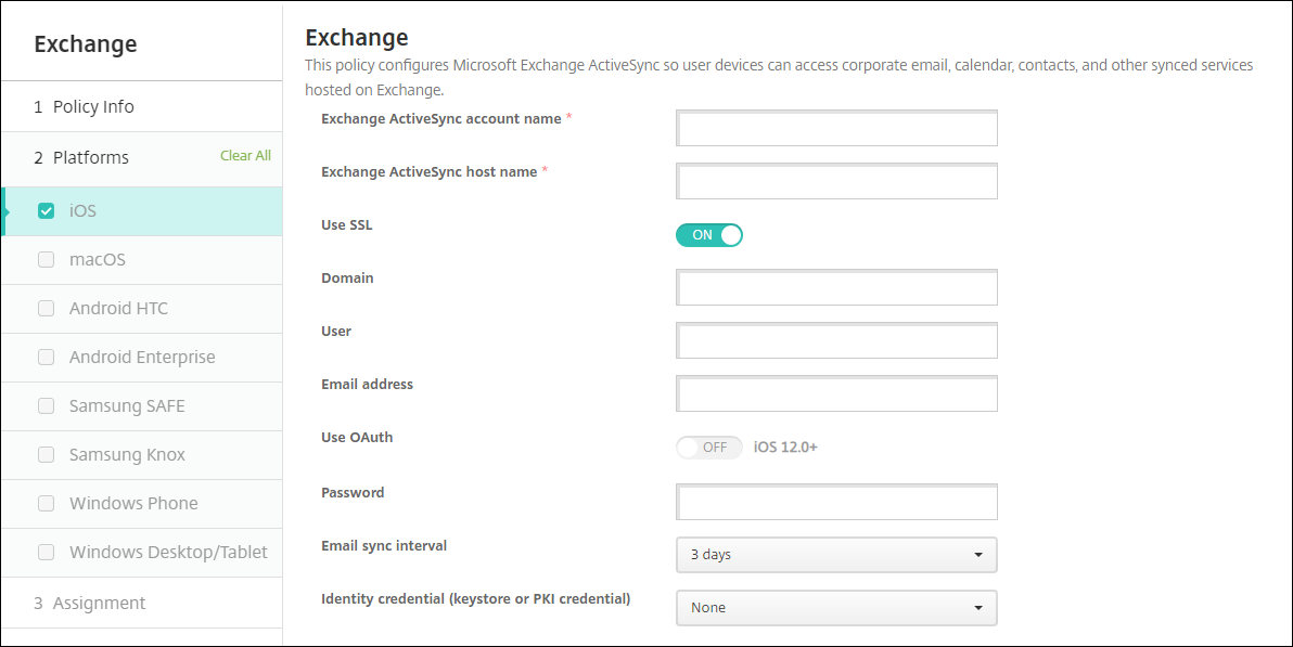 Device Policies configuration screen