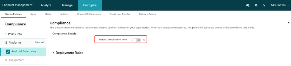 Enable compliance check