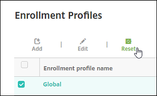Configuración de restablecimiento del perfil de inscripción Global