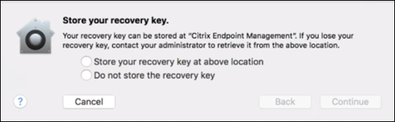 FileVault prompt to store key