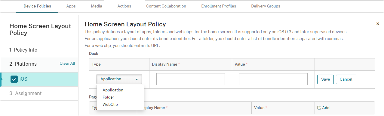 Device Policies configuration screen