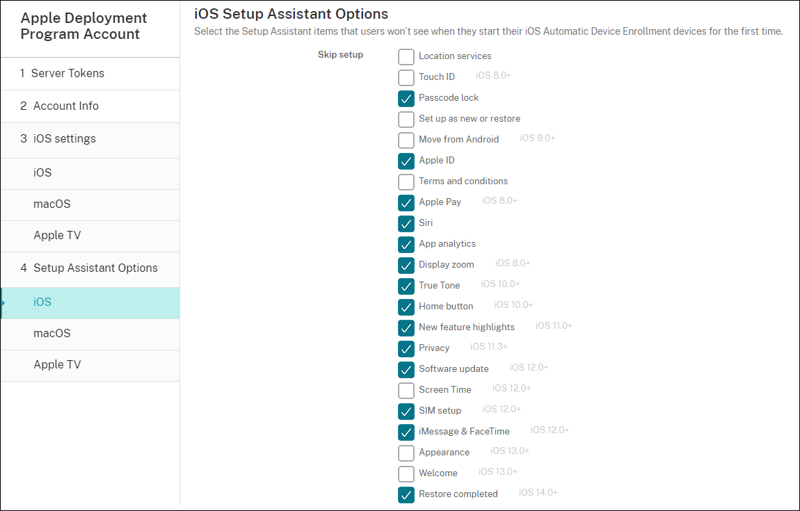 Apple Deployment Program Account settings screen