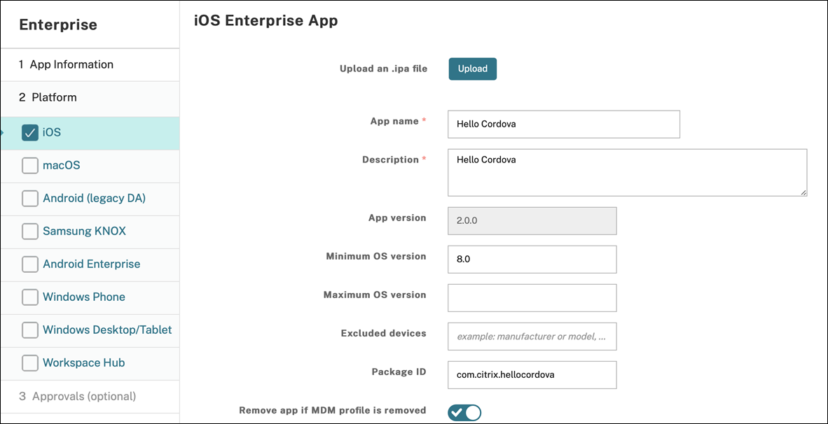 Enterprise app settings
