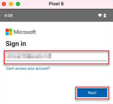 Microsoft Sign in page - email id